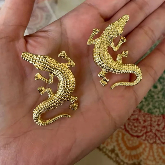 Alligator Gold Textured Statement Earrings - Picture 13 of 16